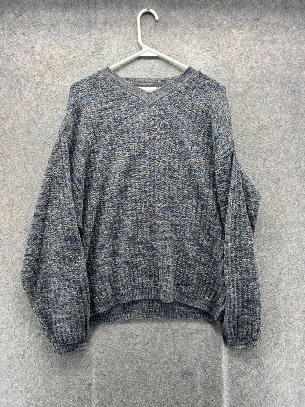 Vintage Fieldmaster Sweater Mens Large Blue V Neck Hand Framed Knit Pullover USA